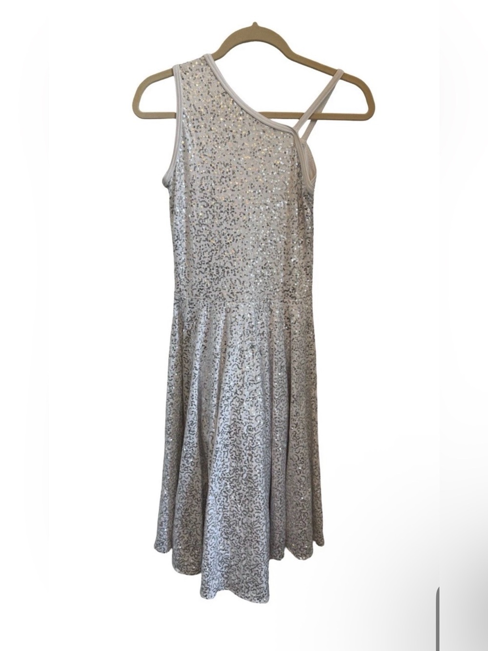 Band Shoppe Chandler Medium White Silver Sequin One Shoulder Dance Costume Dress